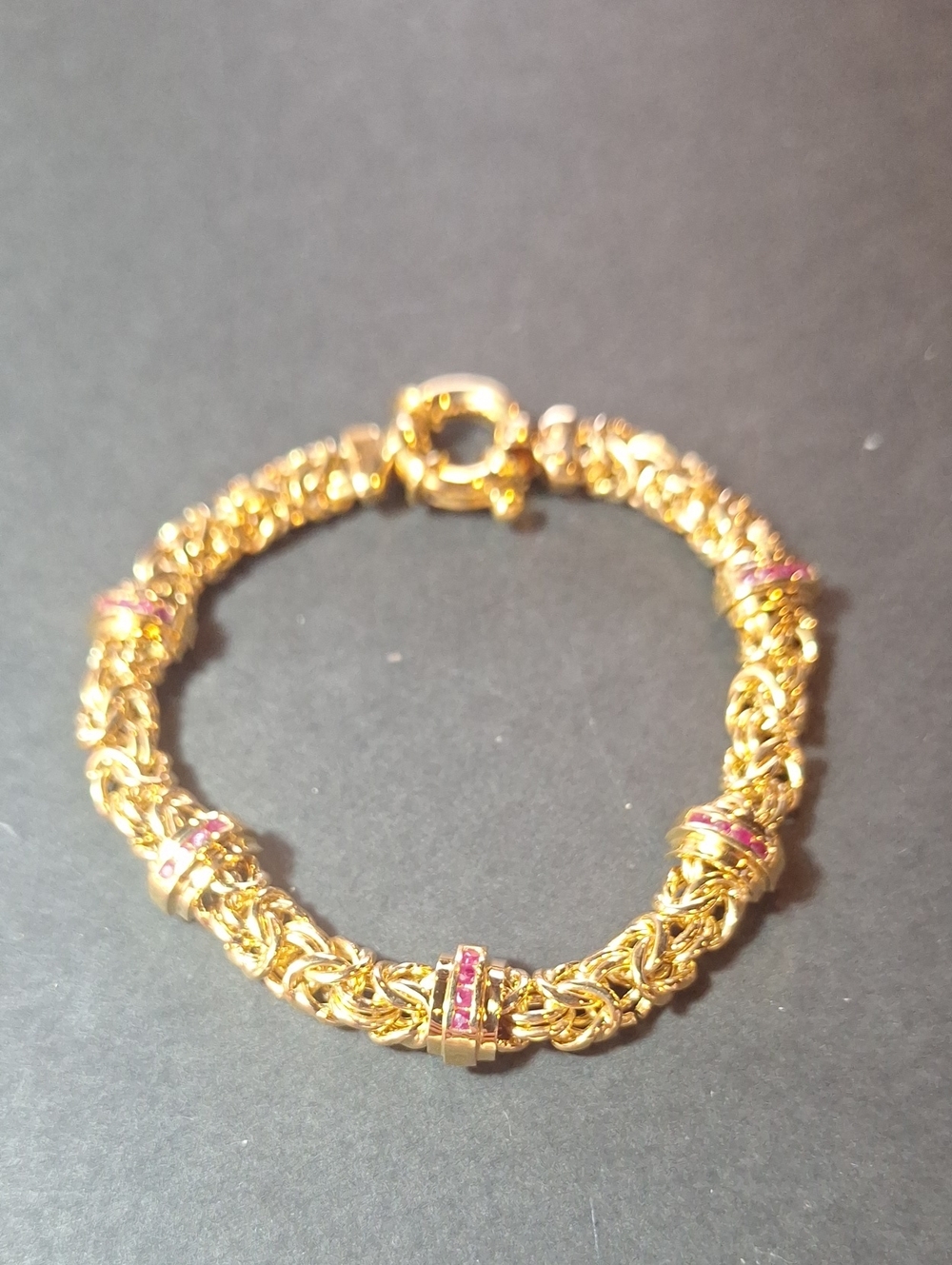 UTG 925 Gold-Tone Women's Bracelet with Pink Byzantine Stone Accents Italy
